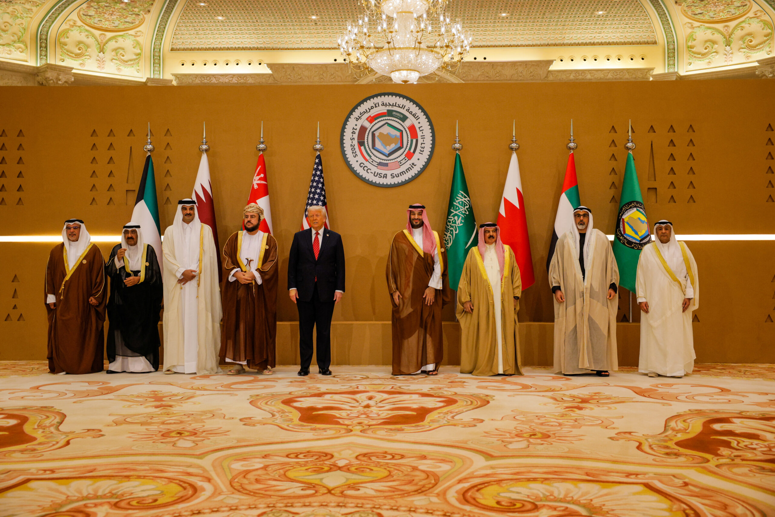 Qatari Emir Tamim bin Hamad al-Thani, President Donald J. Trump, Saudi Crown Prince Mohammed bin Salman, and Bahraini King Hamad bin Isa al-Khalifa attend a group photo session with Gulf Cooperation Council leaders in Riyadh, Saudi Arabia, May 14. (REUTERS/Brian Snyder)