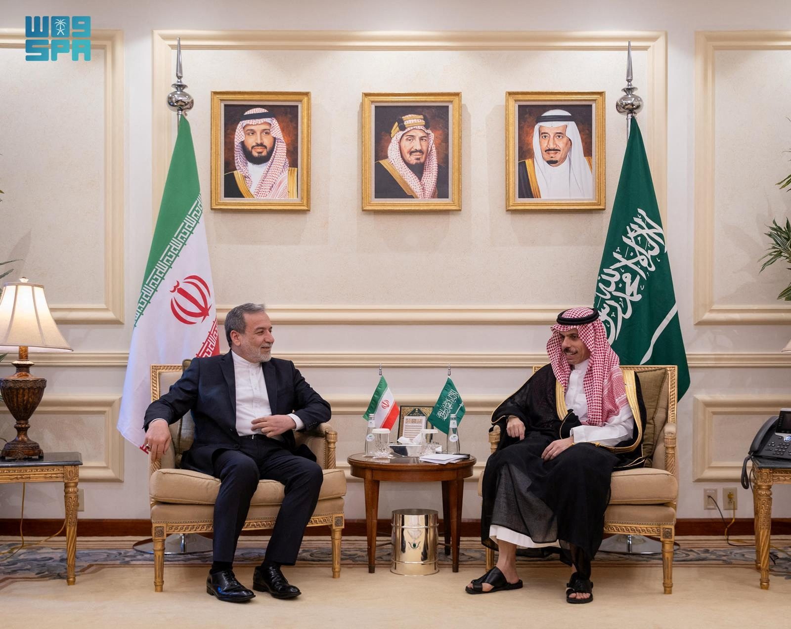 Saudi Foreign Minister Faisal bin Farhan meets Iranian Foreign Minister Abbas Araghchi in Jeddah, Saudi Arabia, July 8. (Saudi Press Agency/Handout via REUTERS)