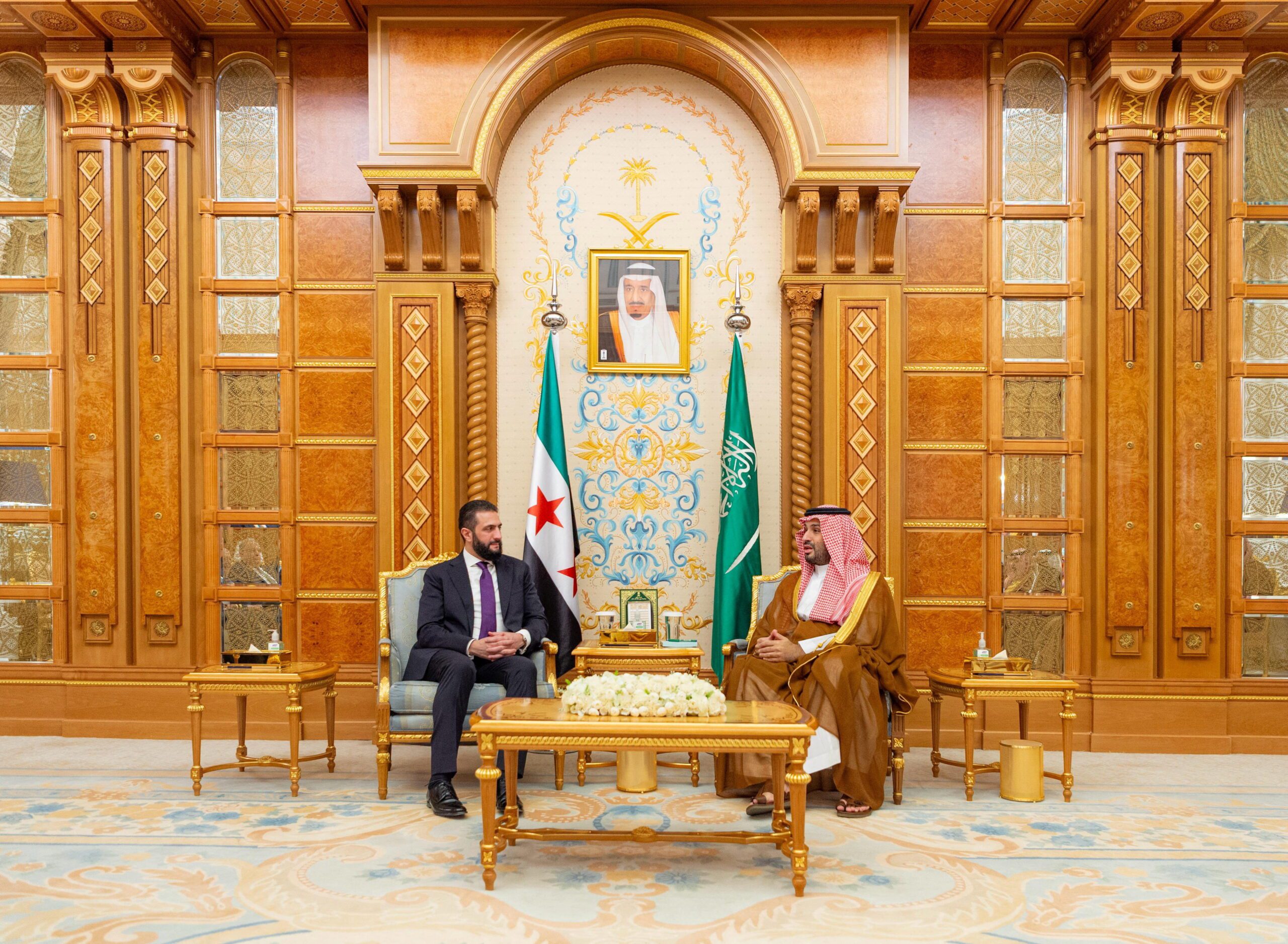 Syrian President Ahmed al-Sharaa meets with Saudi Crown Prince Mohammed bin Salman, in Riyadh, Saudi Arabia, October 29. (Saudi Press Agency/Handout via REUTERS)