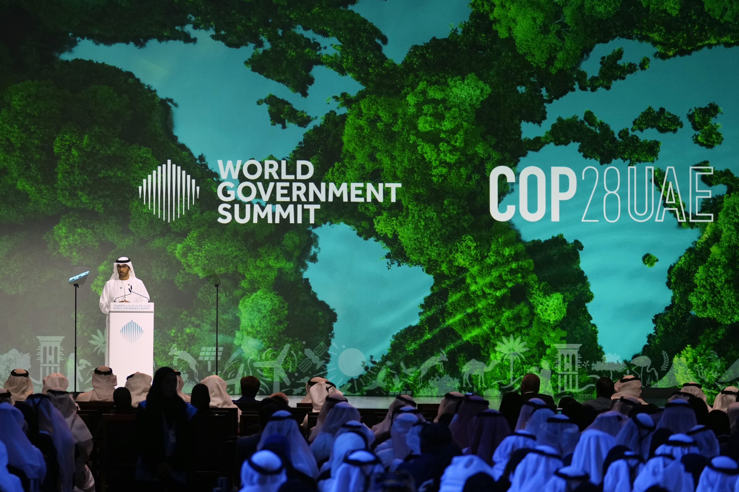 Sultan Ahmed Al Jaber, the CEO of ADNOC, speaks during the World Government Summit in Dubai, United Arab Emirates, February 14. (AP Photo/Kamran Jebreili)