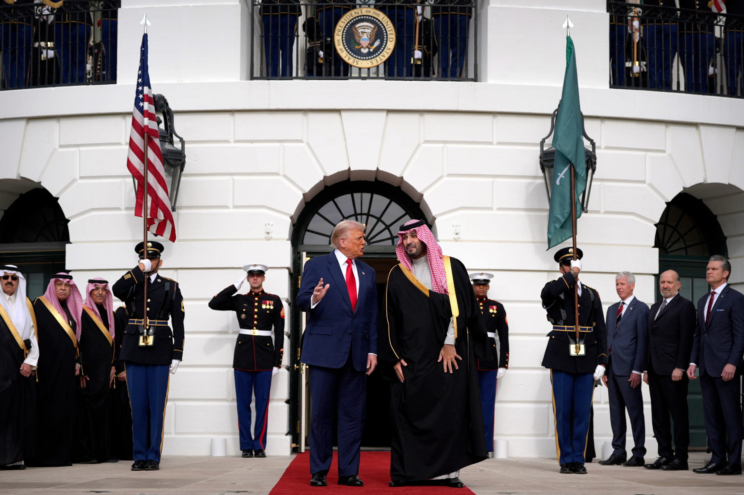 President Donald J. Trump welcomes Saudi Crown Prince Mohammed bin Salman to the White House, Nov. 18, in Washington. (AP Photo/Mark Schiefelbein)