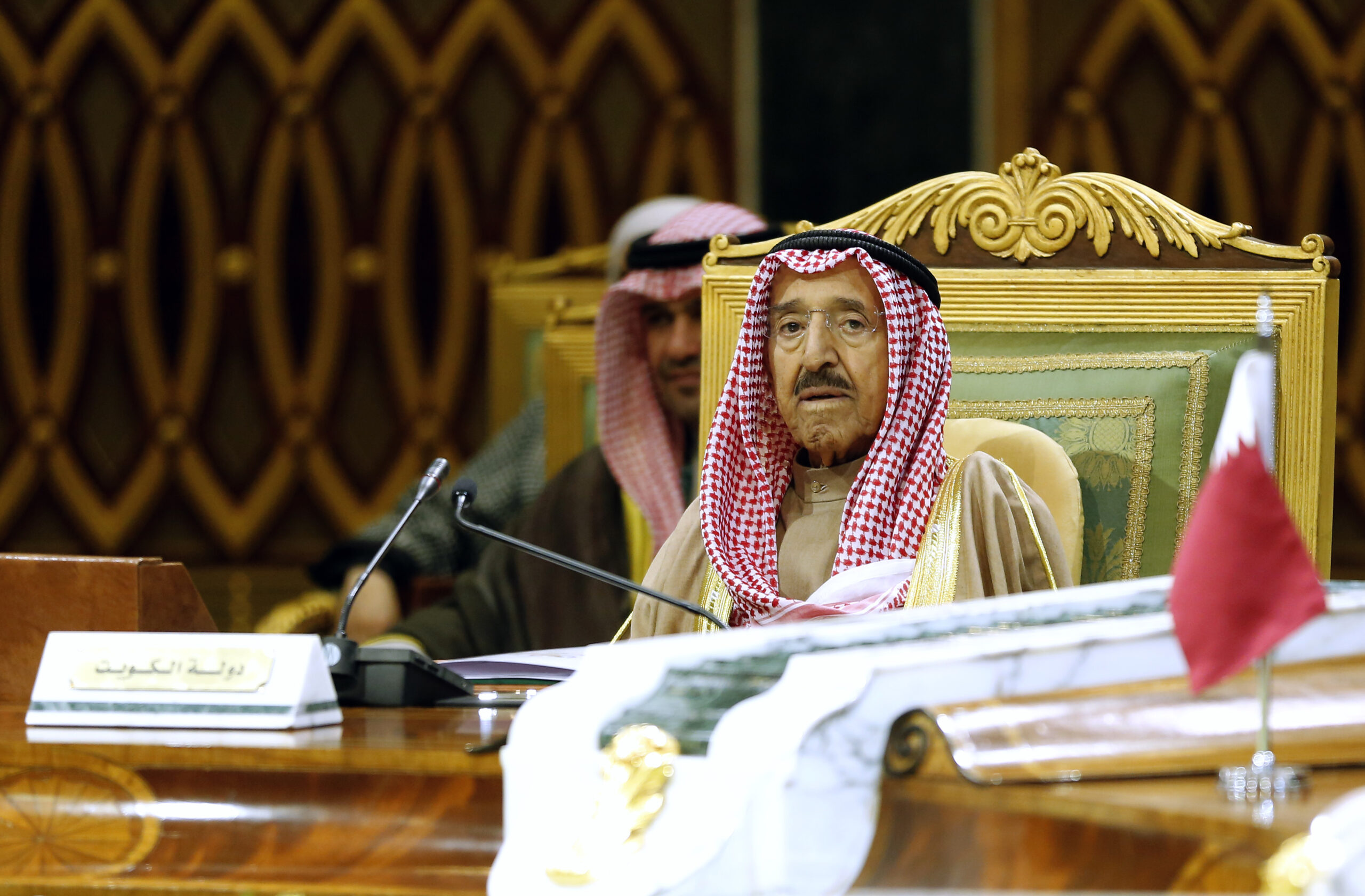 Kuwait's Emir Sabah al-Ahmed al-Sabah attends the Gulf Cooperation Council summit in Riyadh, Saudi Arabia, Dec. 10, 2019. (AP Photo/Amr Nabil)