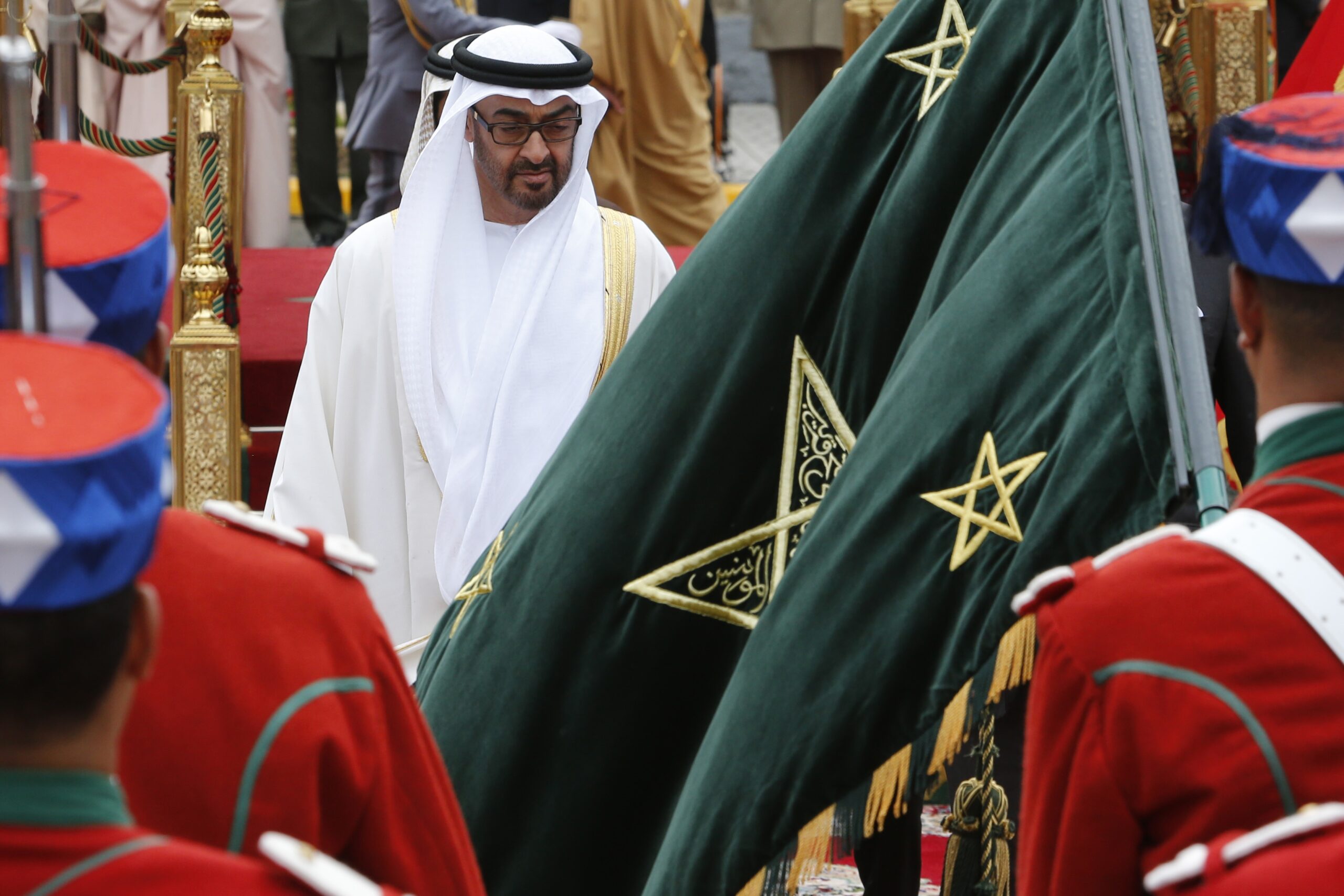 Abu Dhabi Crown Prince Mohammed bin Zayed al-Nahyan attends a ceremony at the royal palace in Casablanca, Morocco, March 17, 2015. (AP Photo/ Abdeljalil Bounhar)