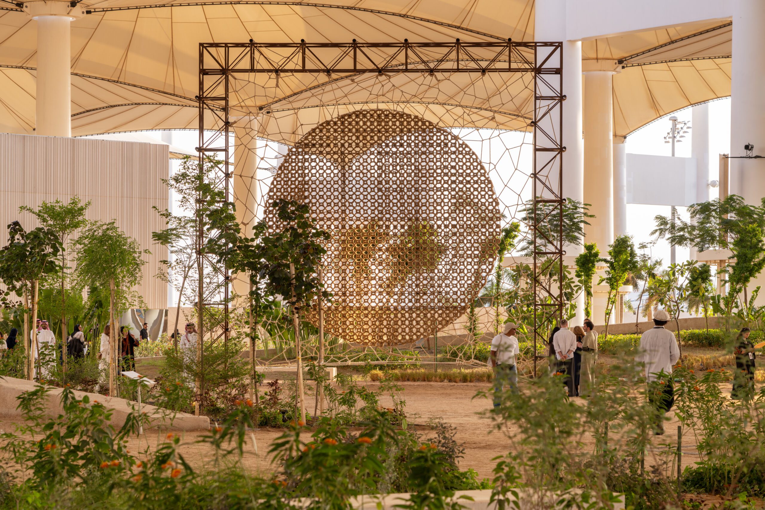 “And All That is In Between,” Islamic Arts Biennale 2025, installation view: Louis Guillaume, “Lorsqu’on laissait encore passer le vent” (“When We Welcomed the Wind”). (Photo by Marco Cappelletti, courtesy of the Diriyah Biennale Foundation)